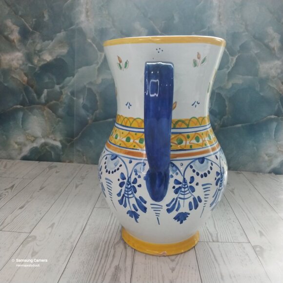 Vintage JS Talavara Hand-Crafted/Painted Folk Art Ceramic Artist Signed Pitcher - Picture 2 of 7